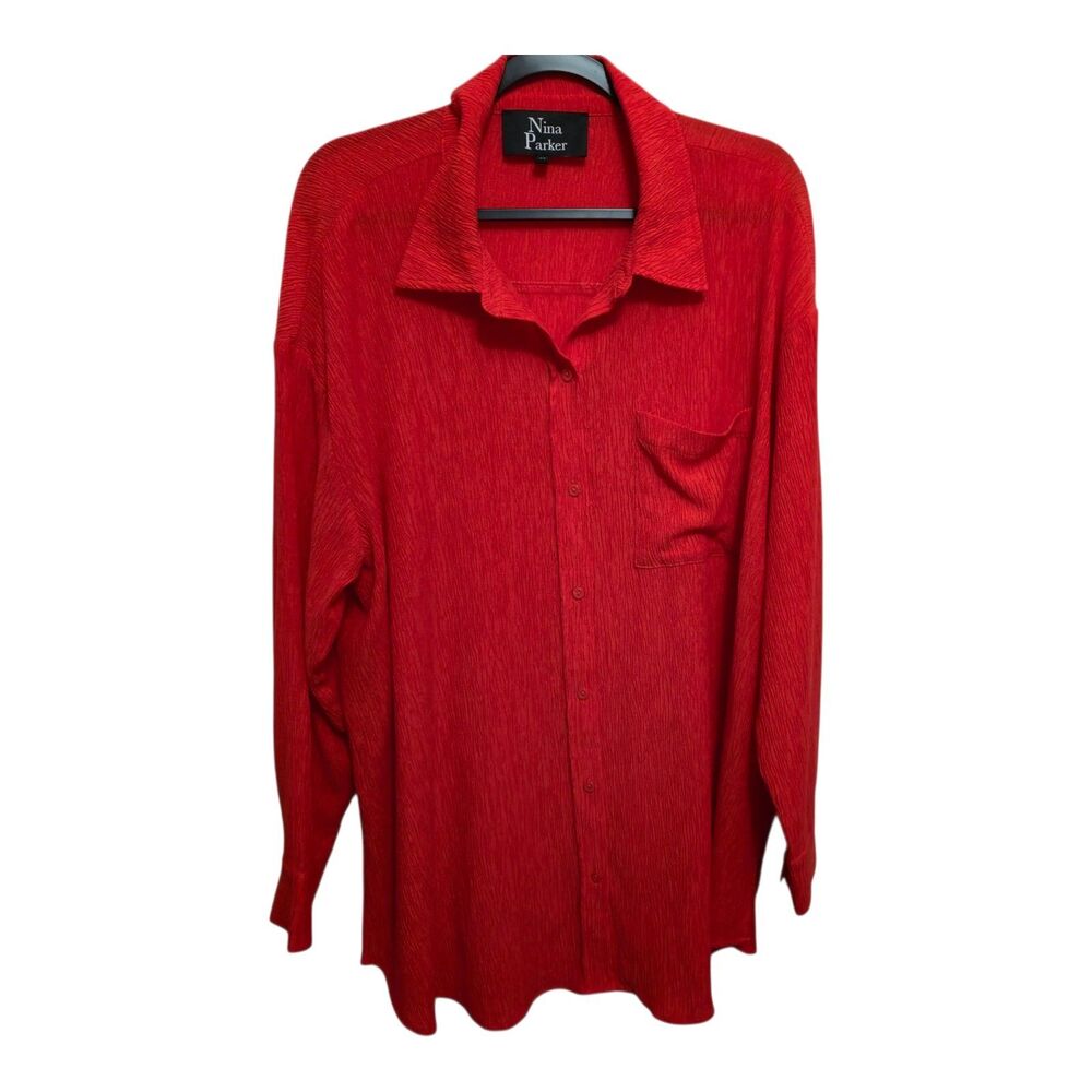 Nina Parker Blouse Red Size 2X Button Front Tunic Shirt NEW